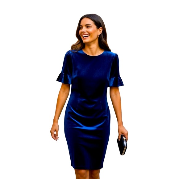Calvin Klein Dresses & Skirts - Calvin Klein Women’s Blue Velvet Short Sleeves Midi Party Dress. Size 4. SKU 262